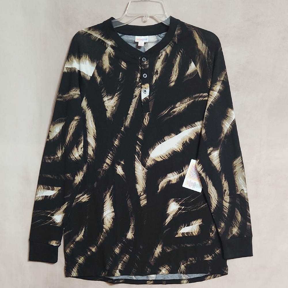 LuLaRoe women shirt S black tan long sleeve light weight